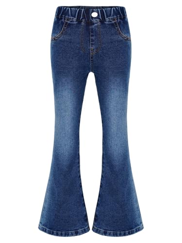 Rswnyirn Jean à Evasé Enfant Fille Trompette Pantalon en Denim à Pattes d'Eléphant Stretch Ceinture Jean Décontracté Casual 5-16 Ans Bleu 11-12 Ans
