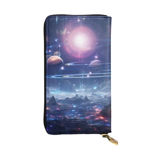 Portefeuille long en cuir de qualité supérieure noir et design astronomique chic pour femme