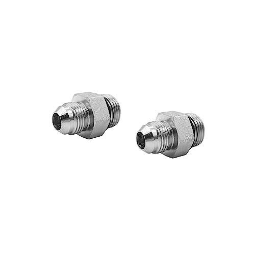 Image of (2-PACK) 6400-08-10-O Hydraulic Hose Adapter Fitting 1 /2 inch Male JIC 37 Flare (3 /4 inch-16UNF) x 5 /8 inch Male O-Ring Boss (7 /8 inch-14UNF) SAE Straight Pipe Joints Tube Connector Carbon Steel