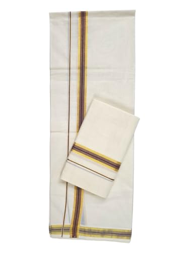 Image of Womens Kuthampully Set Mundu With Golden & Stripes Kara