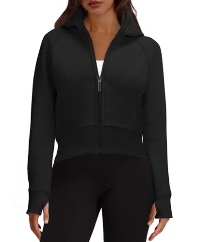 XIEERDUO Zip Up Hoodie Cropped Sweatshirt Fall Clothes Black Hoodie Y2K Trendy M