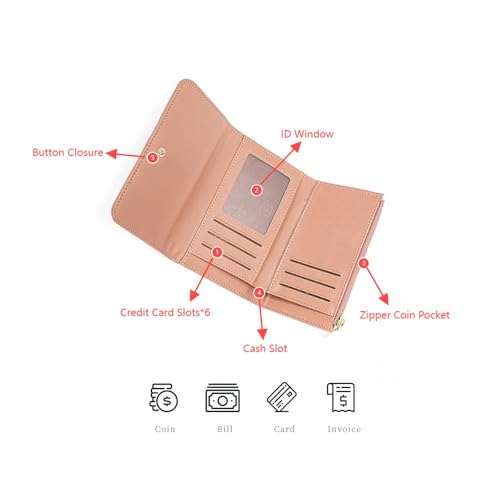 Star Tok Women's Clutch Wallet, PU Leather Woven Print Credit Card Holder, Tri-fold Zipper Coin Purse with ID Window (Beige)3