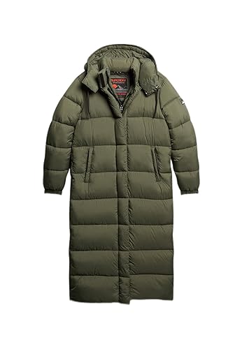 Image of Superdry Ripstop Longline Puffer Jacket for Women, Football Dark Moss Grid, 8