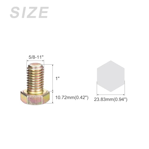 Image of METALLIXITY Hex Bolts (5 /8-11x1) 10Pcs, Carbon Steel Zinc Plated Fully Threaded, Coarse Thread UNC Hex Head Screw Bolt - for Furniture Repair, Yellow