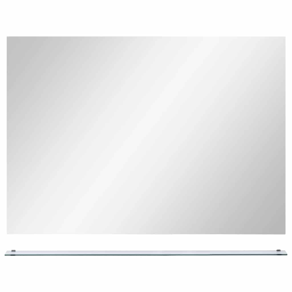 Lustro ścienne z regałem ze szkła hartowanego 80 x 60 cm, ściana lustra do łazienki, przedpokoju lub sypialni, z regałem 80 x 10 cm do dekoracji i makijażu