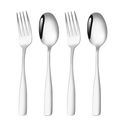 Image of Sterling Silver 4-Piece Cutlery Set - 2 Tablespoons (7.3 inch) & 2 Dinner Forks (7.7 inch), Food-Grade 18 /8 Stainless Steel Silverware Tableware, Ideal for Home, Restaurant, and Gifting