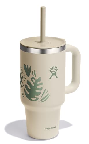 Image of Hydro Flask Travel Tumbler with Handle, Lid and Straw - Insulated Stainless Steel in 32 Oz Botanical Bliss Coconut