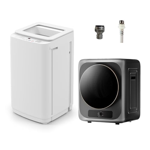VCJ Portable Washing Machine and Dryer Set, 17lbs Fully Automatic Washer and 10lbs Portable Dryer with Stainless Steel Tub, Compact Washer and Dryer Combo for Apartment, RV, Dorm