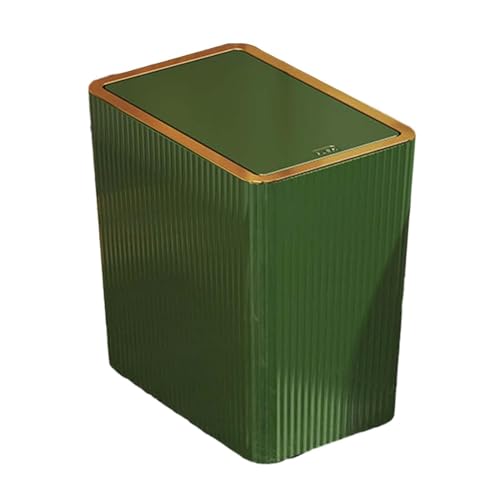 Image of IEUDNS 12L Slim Trash Can with Press Lid, Green Wastebasket for Bathroom Kitchen Bedroom