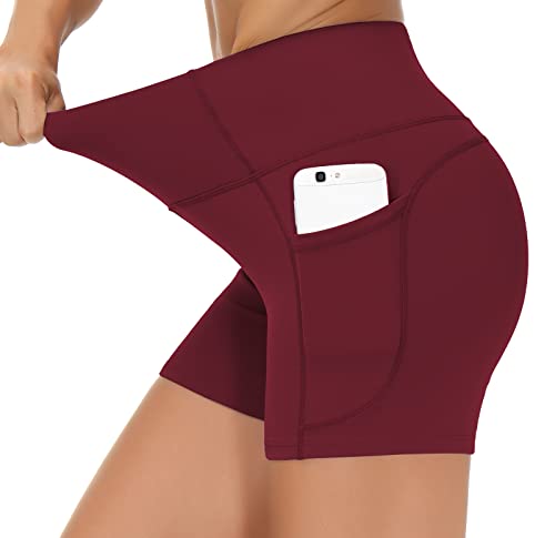 Image of THE GYM PEOPLE High Waist Yoga Shorts for Women's Tummy Control Fitness Athletic Workout Running Shorts with Deep Pockets
