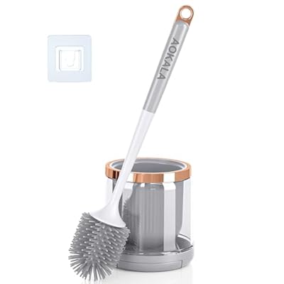 Aokala Silicone Toilet Brush and Holder Set, Toilet Bowl Brush with Tweezers Long Handle, Toilet Cleaner Brush for Bathroom Deep Cleaning, Elegant Toilet Scrubber Bathroom Accessories (Light Gray)