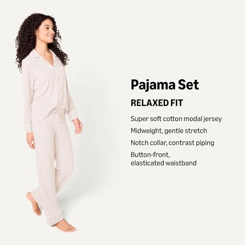 Image of Amazon Essentials Women's Long Sleeve Cotton Modal Pajama Set, Loungewear with Full-Length Bottom