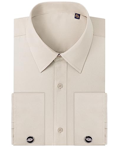 Image of Alimens & Gentle French Cuff Regular Fit Dress Shirts (Cufflink Included) | Office Work,Business Casual,Wedding,Formal Event,Interview,cufflink,Soft,Breathable,Polyester Cotton