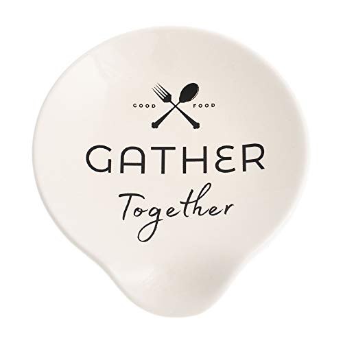 Flash Sale DEMDACO Gather Together Good Food 4.5 x 4 Glossy White Ceramic Stoneware Kitchen Spoon Rest