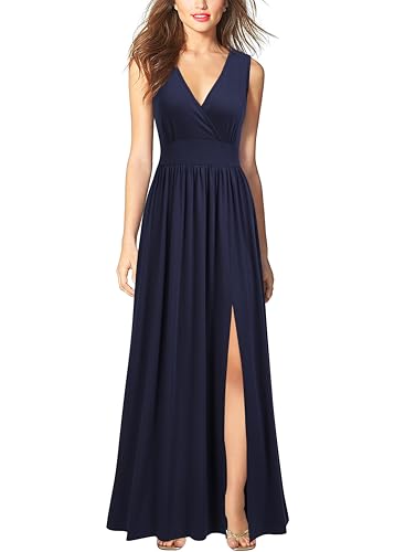 Image of WOOSEA Women Sleeveless Deep V Neck Split Loose Sexy Plain Long Maxi Casual Dress