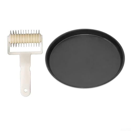 Linnkyfloa Set di teglie da forno per pizza in acciaio al carbonio, con rullo taglierino, design antiaderente, dimensioni 15,7/20/22/25,4 cm, per cucina, forno, forno e pizza (25,4 cm)