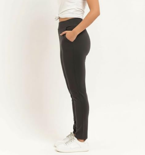 Image of EcoLove Women's Black Ribbed Knit Pants, High-Waisted, Tapered Fit