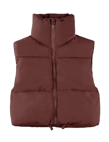 UANEO Cropped Puffer Vest Women Zip Up Stand Collar Sleeveless Padded Crop Puffy Vests