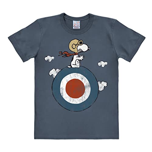 Logoshirt Peanuts I Snoopy I Pilot I Target I T-Shirt Print I Damen & Herren I kurzärmlig I blau-grau I Lizenziertes Originaldesign I Größe XL