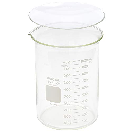Corning Pyrex 1000-1L, 1000Ml Glass Beaker With Corning Pyrex 9985-125, 125Mm Watch Glass, Low Form Griffin, Double Scale (Single) #TOP1
