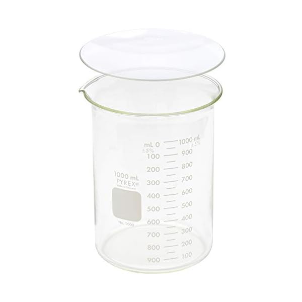 Corning-Pyrex-1000-1L-1000ml-Glass-Beaker-with-Corning-Pyrex-9985-125-125mm-Watch-Glass-Low-Form-Griffin-Double-Scale-Single Corning-Pyrex-1000-1L-1000ml-Glass-Beaker-with-Corning-Pyrex-9985-125-125mm-Watch-Glass-Low-Form-Griffin-Double-Scale-Single
