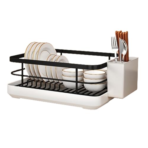 ycezw Estante para Platos Multifuncional: Organizador De Plato para Secar, Soporte para Cubiertos con Bandeja De Extraíble, Construcción Duradera | Solución De Almacenamiento De Cocina Ideal para Pla