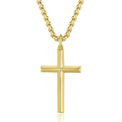 FANCIME Collier Homme Plaqué Or Jaune avec Pendentif Croix en Argent sterling 925 et Chaîne Acier Inoxydable pour Hommes - Longueur 61 cm