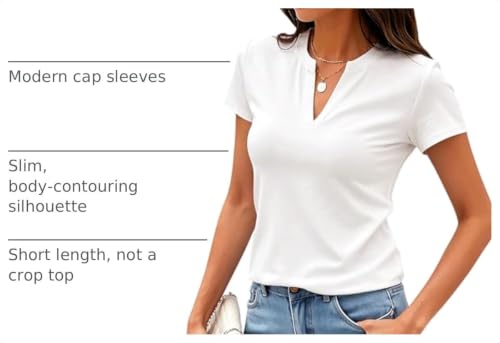 Image of Meetrendi Women's V Neck T Shirts Cap Sleeve Slim Fit Cotton Casual Tops
