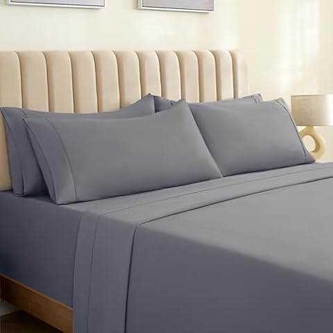 LuxClub 6 PC King Size Sheet Set Sheets Deep Pockets 18" Eco Friendly Wrinkle Free Cooling Bed Sheets Machine Washable Hotel Bedding Silky Soft - Light Grey King Cover