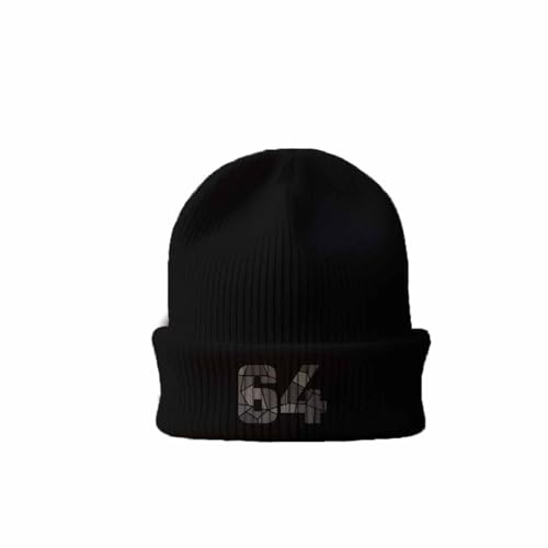 64 number cuffed beanie black bonnet anti froid revers oreilles