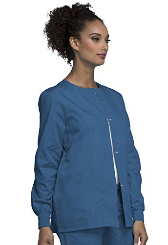 Cherokee scrubs jacket for women, Snap Front Warm-Up Jacket with 3 Pockets and Easy Care - 4350