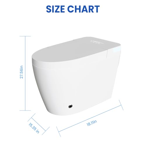 Inodoro inteligente con bidé integrado, inodoro eléctrico moderno, sin tanque, asiento calefactable, lavado con agua tibia, sensor de pie, secador de aire, pantalla LED (Blanco) miniatura 2