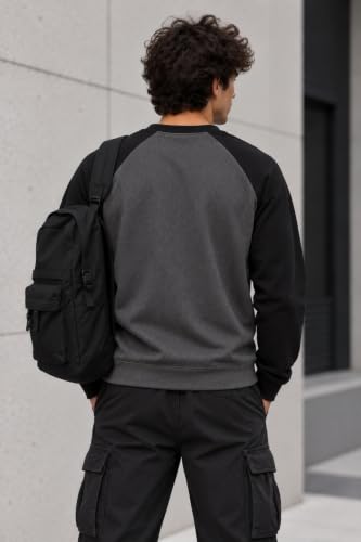 Buy FN3 Premium Men Raglan Sleeve Sweatshirt for Men DarkGrey::Black - Image 3