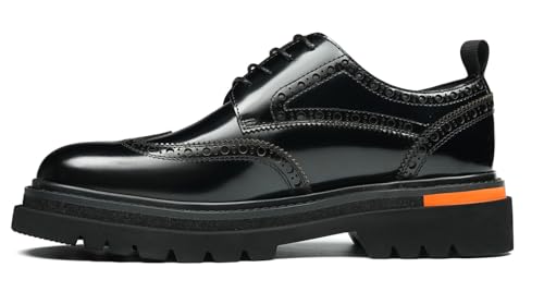 Santimon Men's Formal Dress Shoes Wingtip Brogue Lace-Up Oxfords with Chunky Sole - Glossy Genuine Leather Derby for Casual Business Prom Wedding2