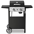 21000 BTU Propane Gas Grill with 2-Burner,325 sq.in Outdoor BBQ Grill for Barbecue Cooking with Top Cover Lid,Wheels,Side Storage Shelves,Barbeque Stove for Patio Garden Camping,Black