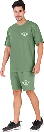 Image of London Hills Cotton Blend Casual Round Neck Co-ord Set for Men's Half Sleeve Oversized T-Shirt and Shorts, Printed Casual Sleepwear & Loungewear Nightdress Night Suits Set