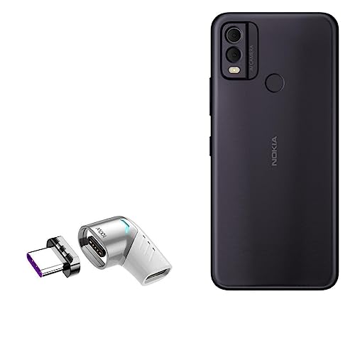 BoxWave Adapter Compatible with Nokia C32 - MagnetoSnap PD Angle Adapter, Magnetic PD Angle Charging Adapter Device Saver - Metallic Silver