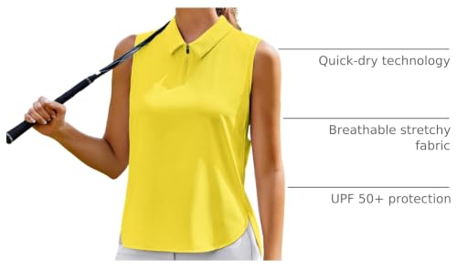 Image of PINSPARK Women Golf Shirts Sleeveless UPF 50+ Tennis Polo V-Neck Quick Dry Athletic T Shirt 1 /4 Zip Collar Workout Tank Top