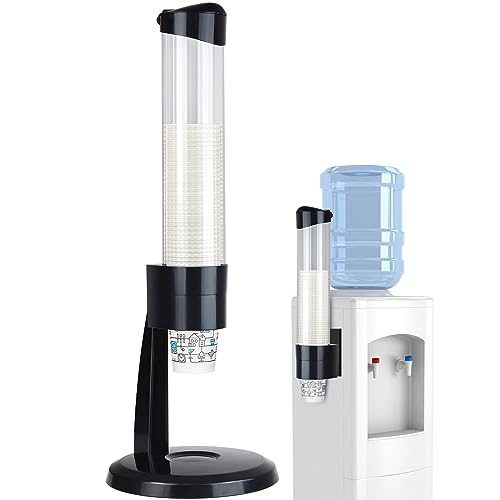 LBTING Cup Dispenser, Water Cooler Pull Type Cup Holder Fits 5oz - 7oz Cone or Flat Bottom Cups, Countertop or Wall Mount Cup Dispenser, Black