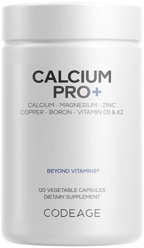 Codeage Calcium 250mg Supplement, Vitamin D3, Magnesium, Zinc, Copper, Boron, Vitamin K2-2-Month Supply - Elemental Calcium Pills & High Calcium Vitamins, Non-GMO - 120 Capsules