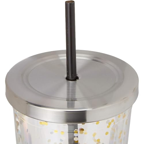 Spoontiques - Harry Potter Tumbler - Glasses Glitter Cup with Straw - 20 oz - Acrylic - Gold