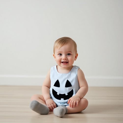 Infant Boys Pumpkin Romper Overalls Fall Bubble Rompers Sleeveless Gingham Bodysuit Newborn Baby Halloween Clothes2