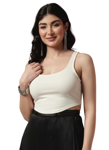 Image of Trend Arrest.ed Women's Stretchable Corset Style Crop Top | Square Neck Sleeveless Zipper Back Body-Hugging Fit | Casual