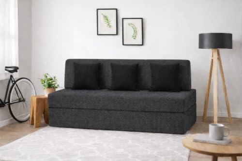 Image of Coirfit (4-in-1 Three Seater Sofa Cum Bed (1 Year Warranty) with 3 Free Cushions | Folding Sofa, Bed, Lounger, Diwan | Removable Washable Cover | Compact & Lightweight -Dark Grey 5x6 Feet