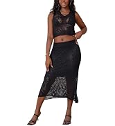 KINIKO Sexy 2 Piece Skirt Sets for Women - Crop Tank Top and Crochet Knitted Stretchy High Waist ...