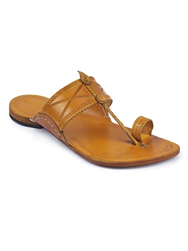 Image of KORAKARI Men Kolhapuri Chappal Handcrafted Sandal Smooth and Comfortable Flip Flops Slipper Stylish Anti Slip Design Genuine Leather Traditional Footwear.
