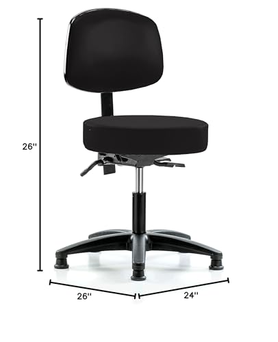 Image of Perch Stationary Height Adjustable Doctor's Stool with Back | Desk Height 18.5-24 inch | Black Vinyl