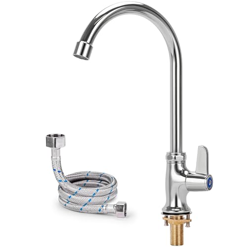 BZIMAK Single Hole Kitchen Faucet Cold Water Only with Anti-Splash Spout - Stainless Steel Sink Faucet for RV Bar Laundry Kitchen Outdoor Chrome Plated 6 Swivel Spout