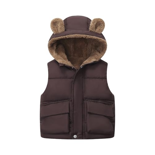 EnJoCho Toddler Boys Girls Hooded Puffer Vest Padded Warm Winter Jacket Sleeveless Bear Ears Zipper (Brown, 7-8 Years)