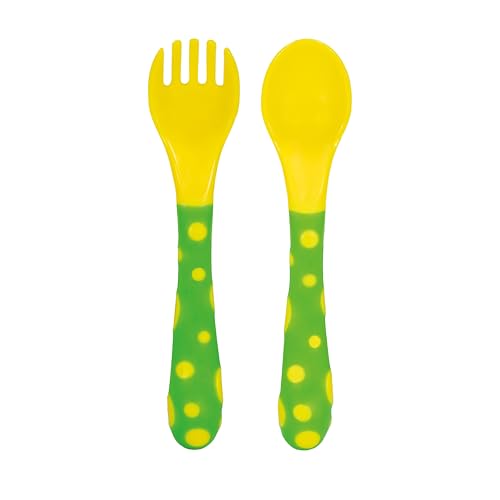 Image of Nuby Toddler Spoons and Forks Set for Self-Feeding - 4 Pack - Toddler Utensils with Easy Grip Handles for Kids - Dishwasher Safe - 12+ Months - Red /Blue & Green /Yellow